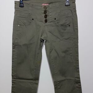 Max Rave Women's Army Green Button Fly Cotton Blend Skinny Khaki Pants Size 3